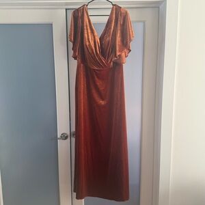 Plus Size Elegant Orange Rust Velvet Evening Gown